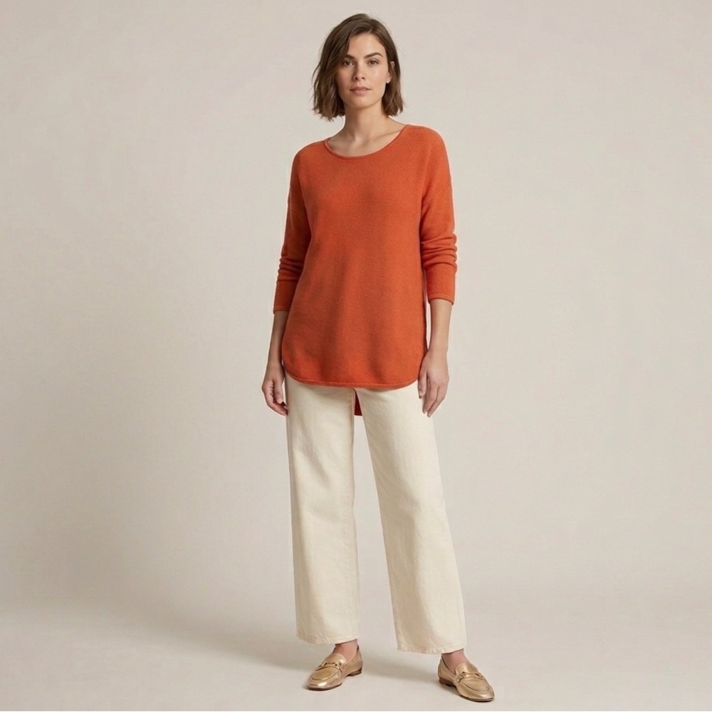 Michael Kors Burnt Orange Rust Knit Sweater Gold Side Zip Logo Plate Tunic